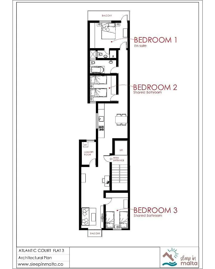 Homestay F3 Room 2, Private Room Two Single Beds Shared Bathroom Msida Malta